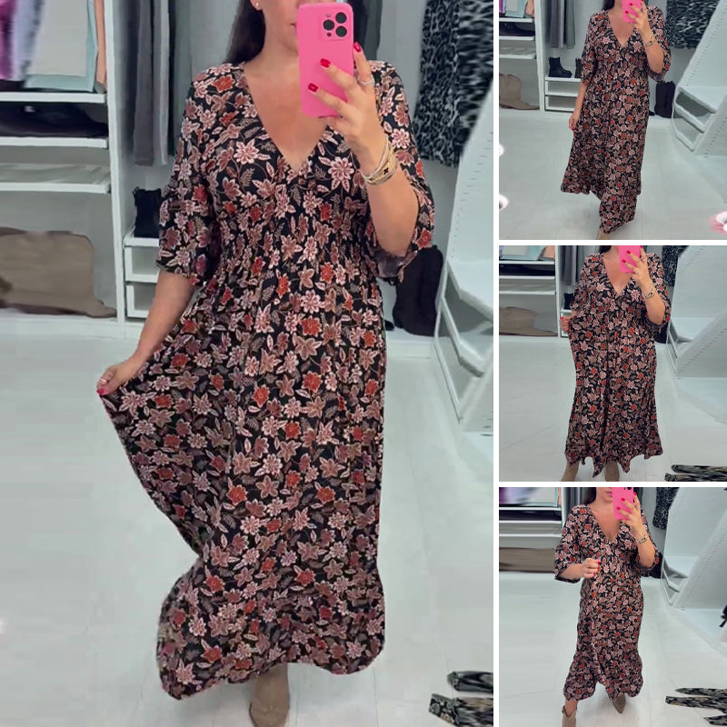 Meika - Printed V-Neck Maxi Dress