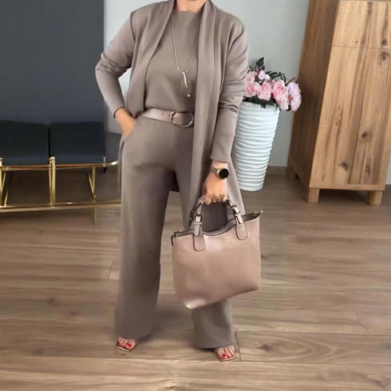 Dorren - Elegant 3-Piece Set With Long Cardigan, Top & Pant