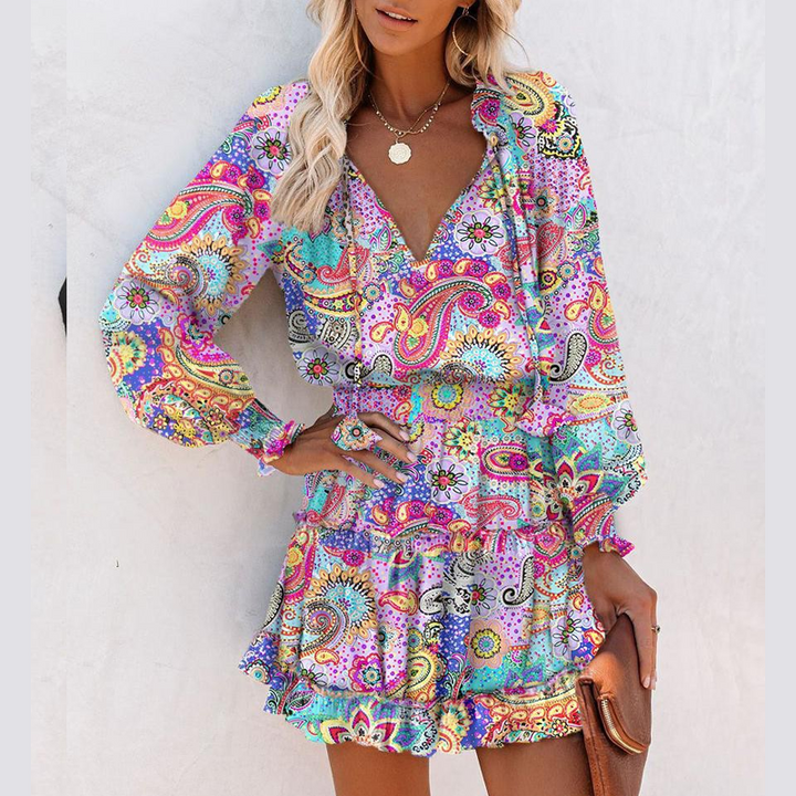 Sissel - V-Neck Mini Dress With Ruffles