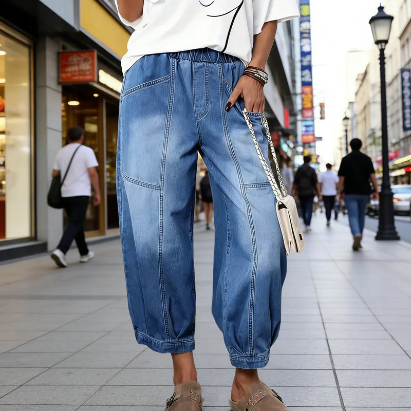 Madavi - Jeans With Elastic Waist And Loose Cropped Cut