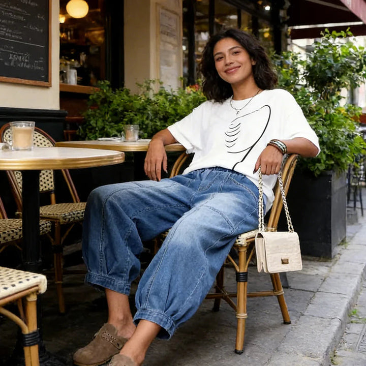 Madavi - Jeans With Elastic Waist And Loose Cropped Cut