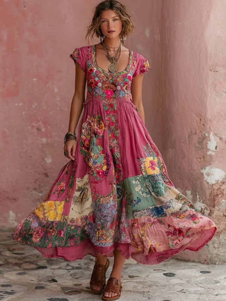 Emilien - Artistic Floral Embroidery Maxi Dress