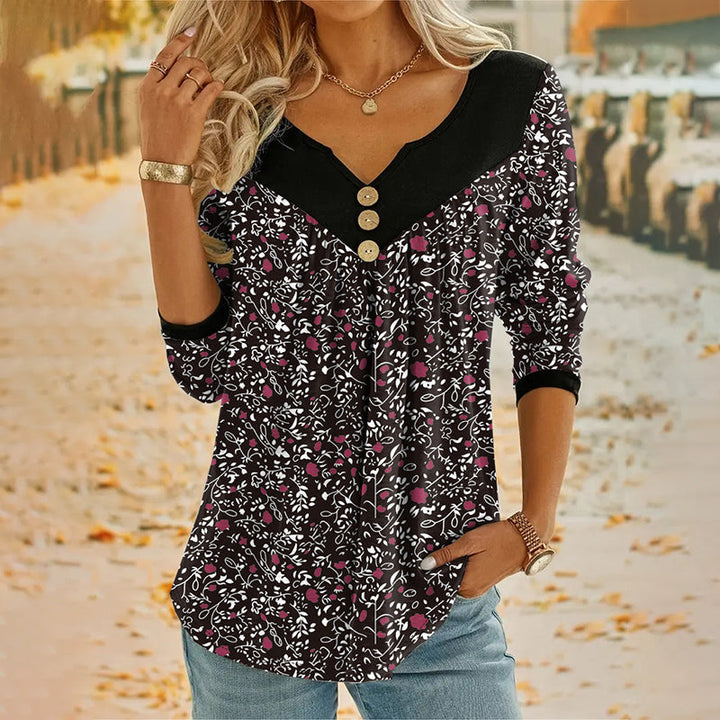 Sheloni - Floral Print Long Sleeve Button Top