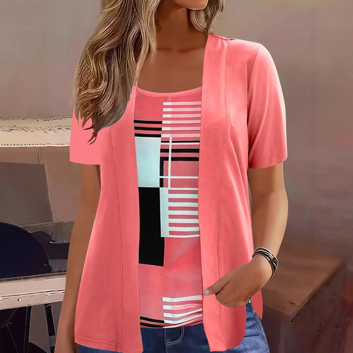 Thaminia - Short Sleeve Layered T-shirt With Geometric Print