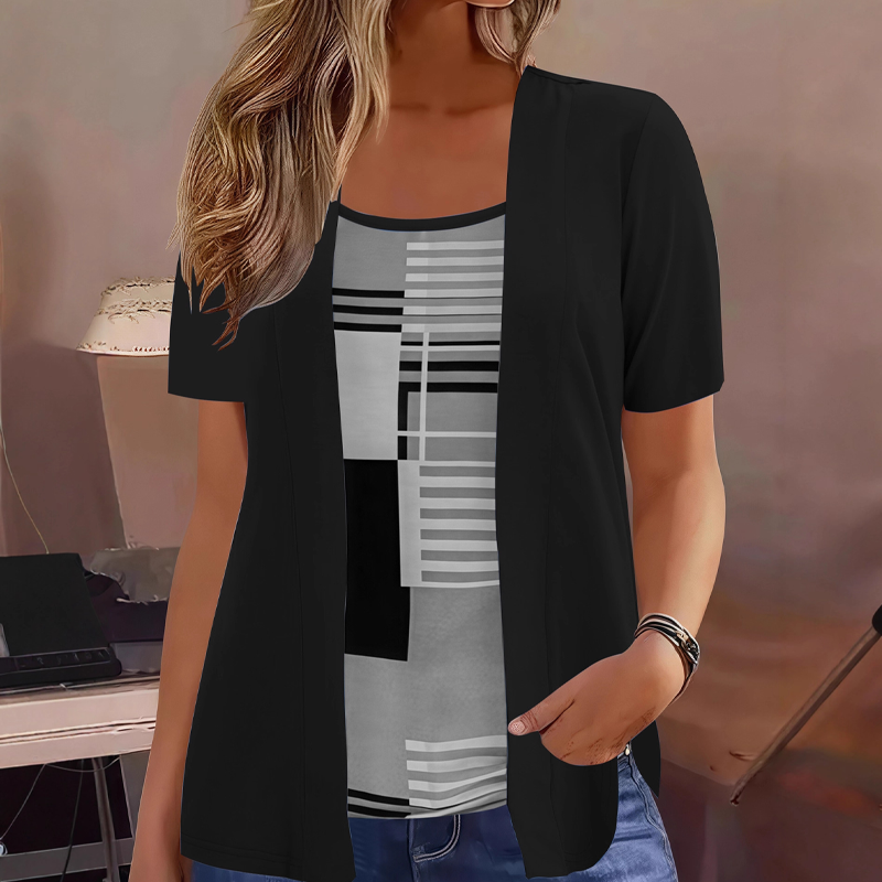 Thaminia - Short Sleeve Layered T-shirt With Geometric Print