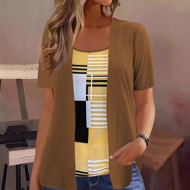 Thaminia - Short Sleeve Layered T-shirt With Geometric Print