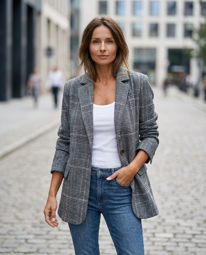 Basia – Stylish Checked Winter Blazer