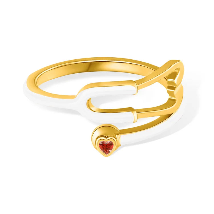 Caitleen - Stethoscope Ring With Heart Birthstone