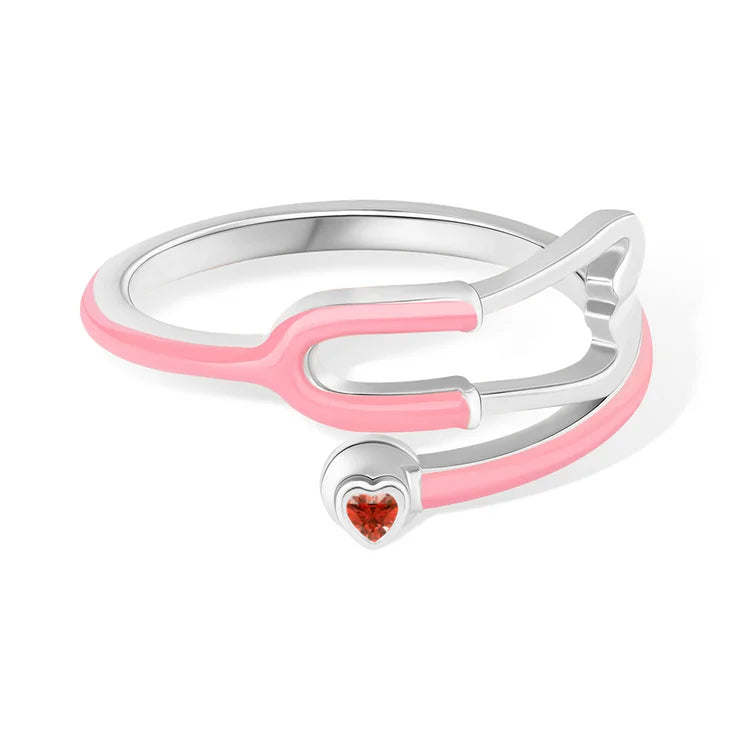 Caitleen - Stethoscope Ring With Heart Birthstone
